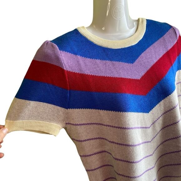 NWOT White Modcoth Chevron Pattern Cap Sleeve Sweater - Picture 2 of 12